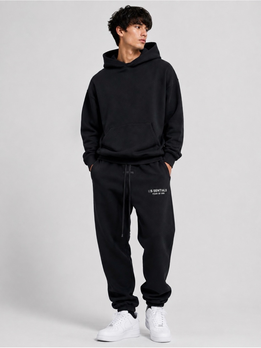 Fear of God ESSENTIALS Core Collection Jet Black Logo Sweatpants Joggers Small